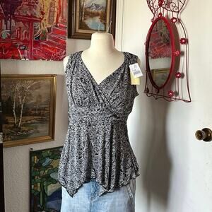 volume 1 floral black white babydoll tank top